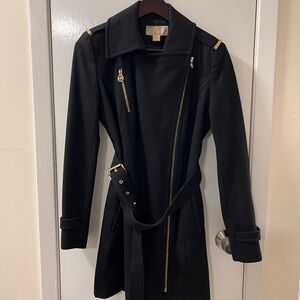 Michael Kors Women’s Black Zip Winter Belted Pea Coat jacket
